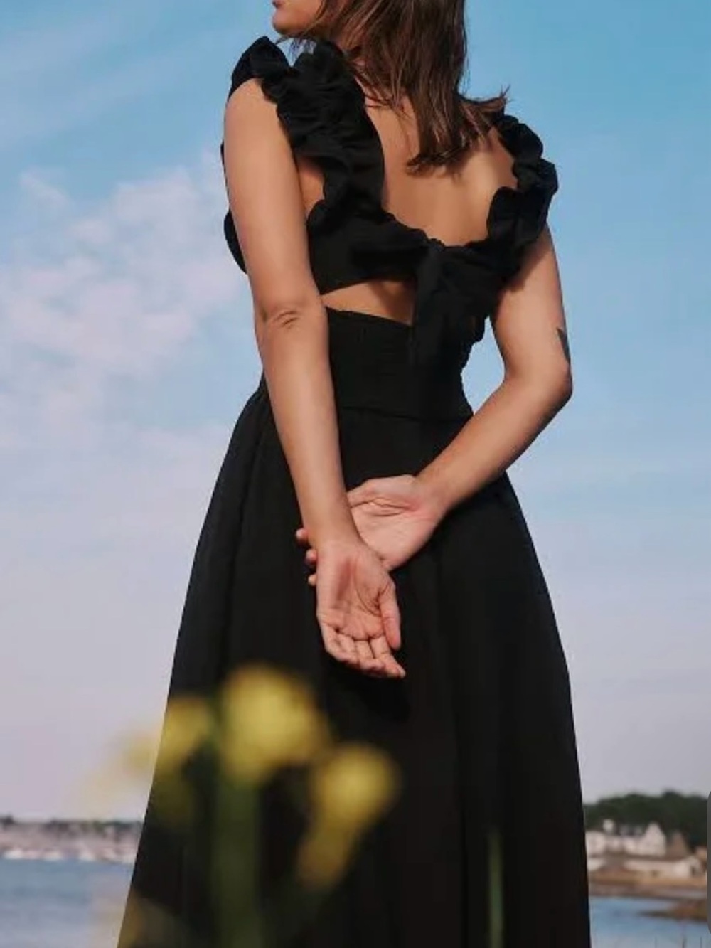 Free People Ruffle It Up Midi Dress RT $118 Size Large Black